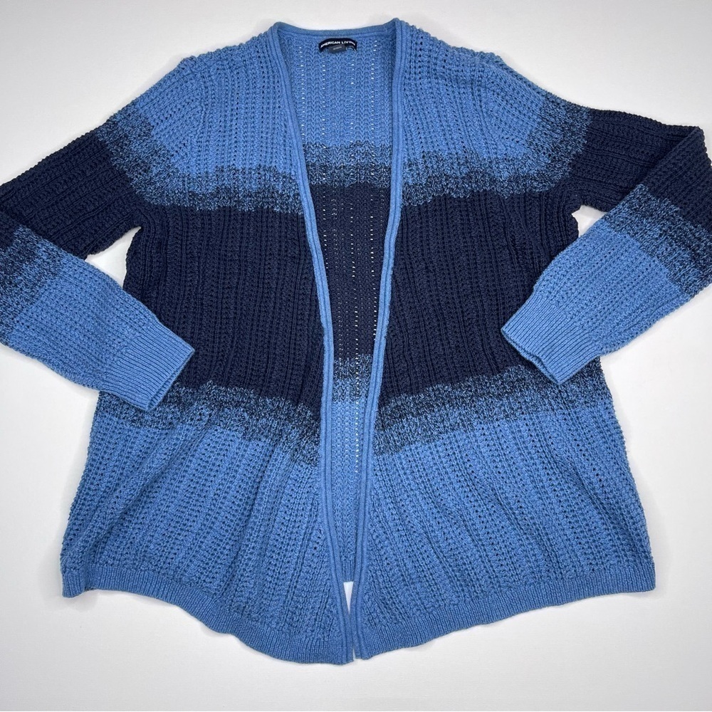 American Living Sweater Cardigan Blue Ombre Knit Coastal Winter Comfy Office XL